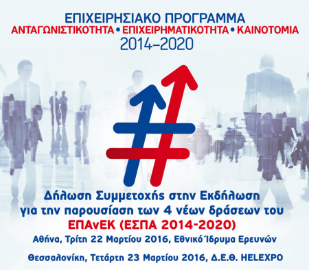 Εκδηλώσεις σε Αθήνα και Θεσσαλονίκη για τις 4 νέες δράσεις του ΕΠΑνΕΚ (ΕΣΠΑ 2014-2020)